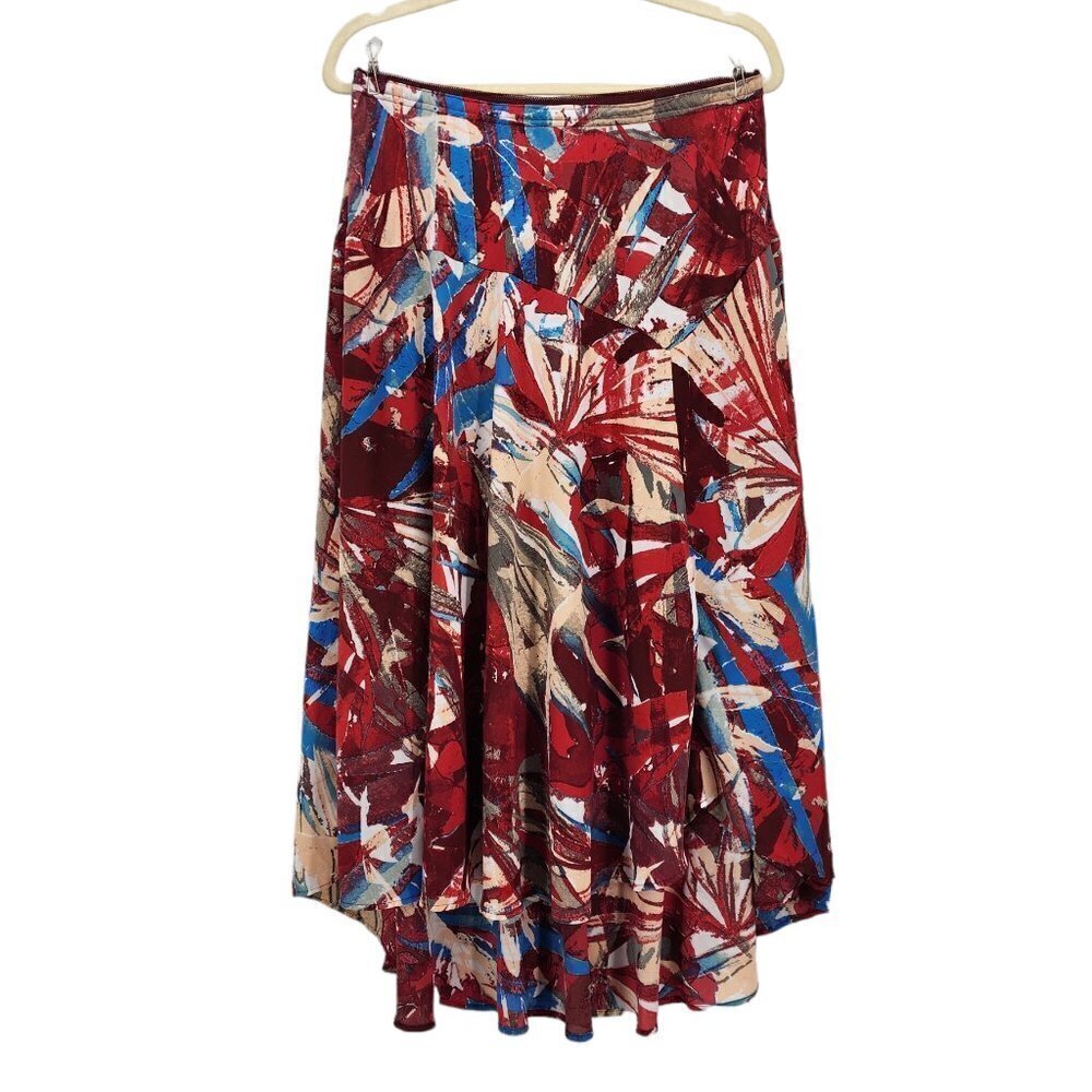 Bob Mackie Wearable Art Abstract Multicolor High Low Maxi Skirt Womens Medium